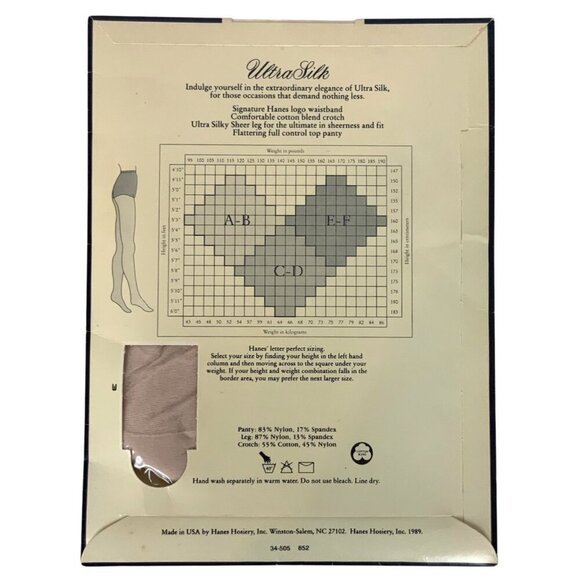 Hanes UltraSilk Pantyhose CD Large Pink Crystal Control Top Sandalfoot 1989 - Picture 2 of 3
